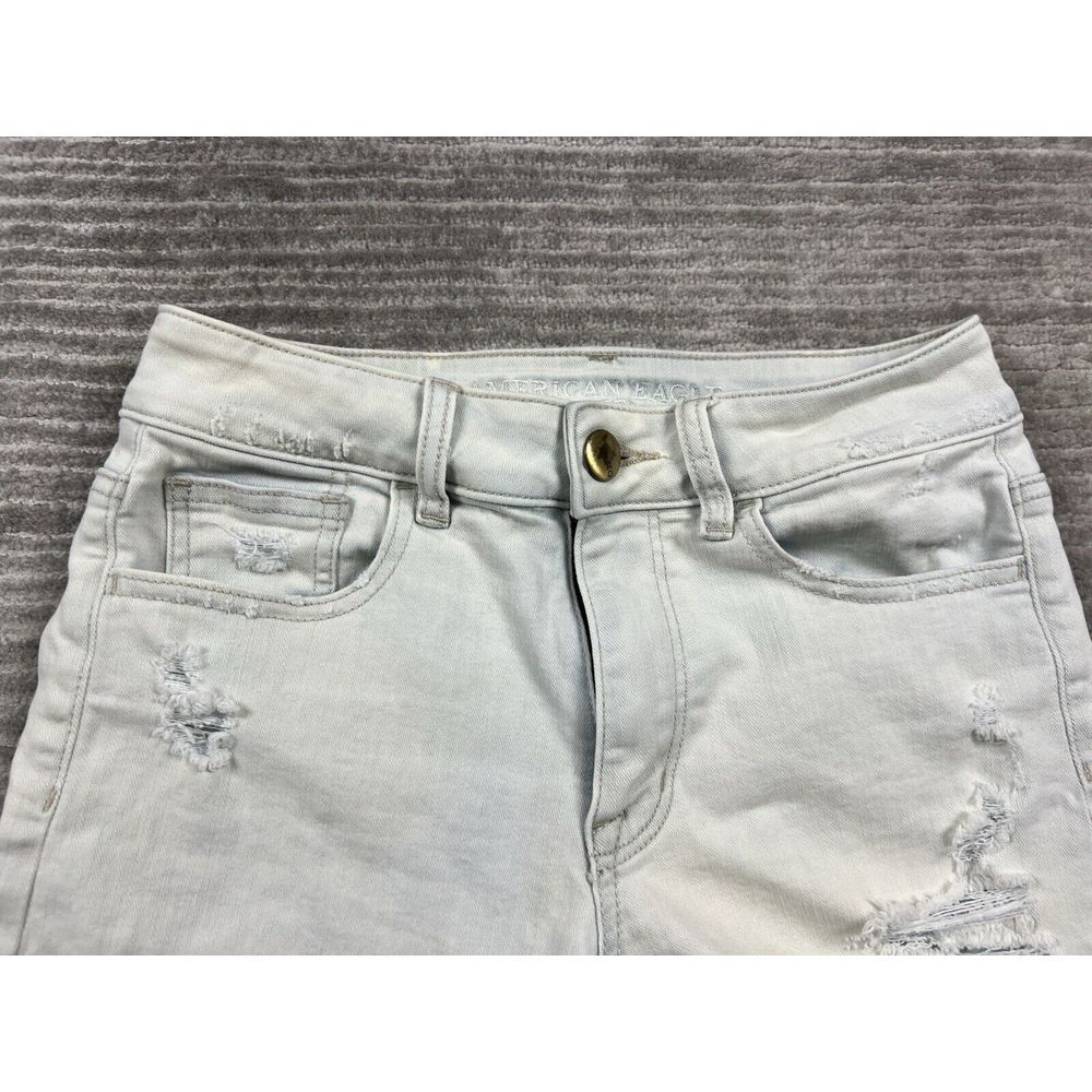 American‎ Eagle Shorts Womens 4 Blue Light Wash Hi Rise Shortie Super Stretch - Picture 2 of 13
